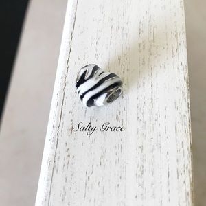 Zebra black and white striped heart charm bead